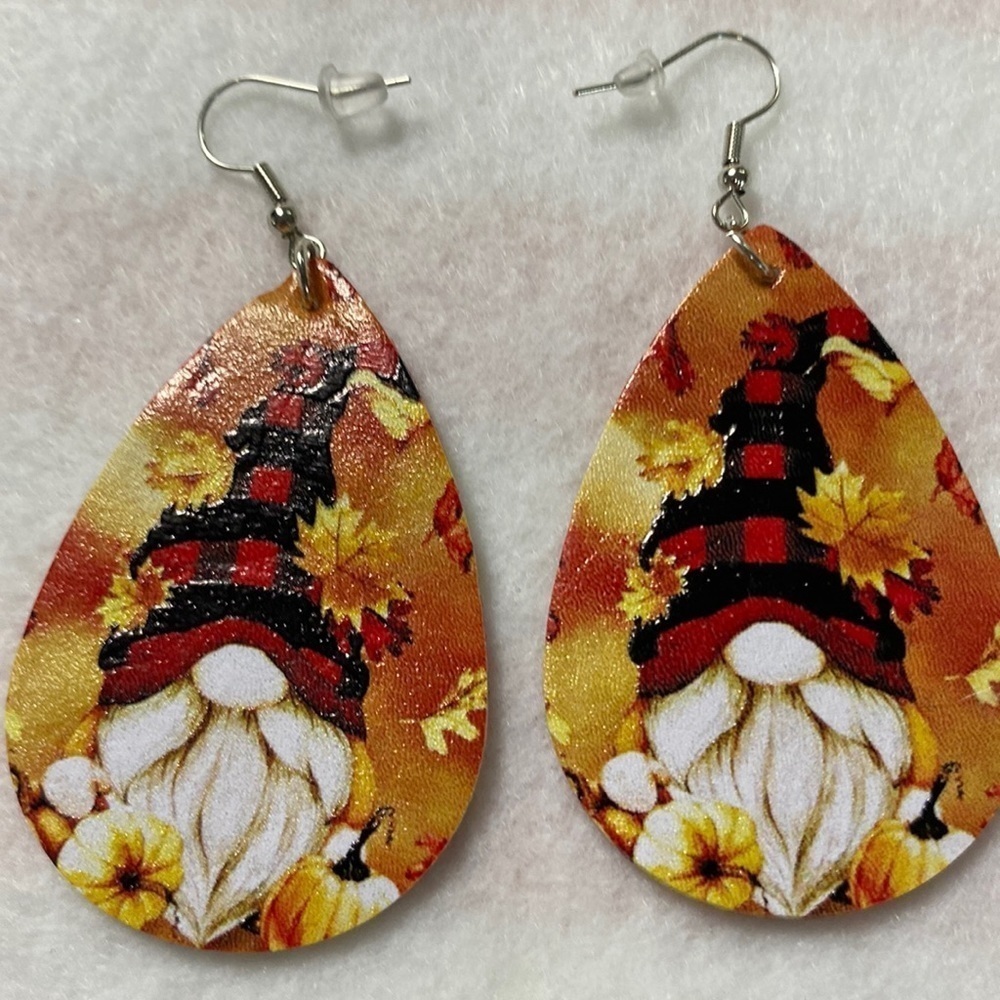 Faux Leather Teardrop Gnome Earrings Print Both sides (CO)